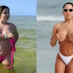 Flora Favaretto causa frisson com topless em praia catarinense