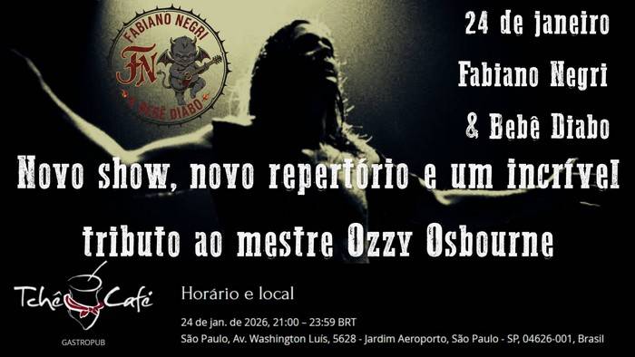 Fabiano Negri inicia turnê nacional com show especial e tributo a Ozzy Osbourne