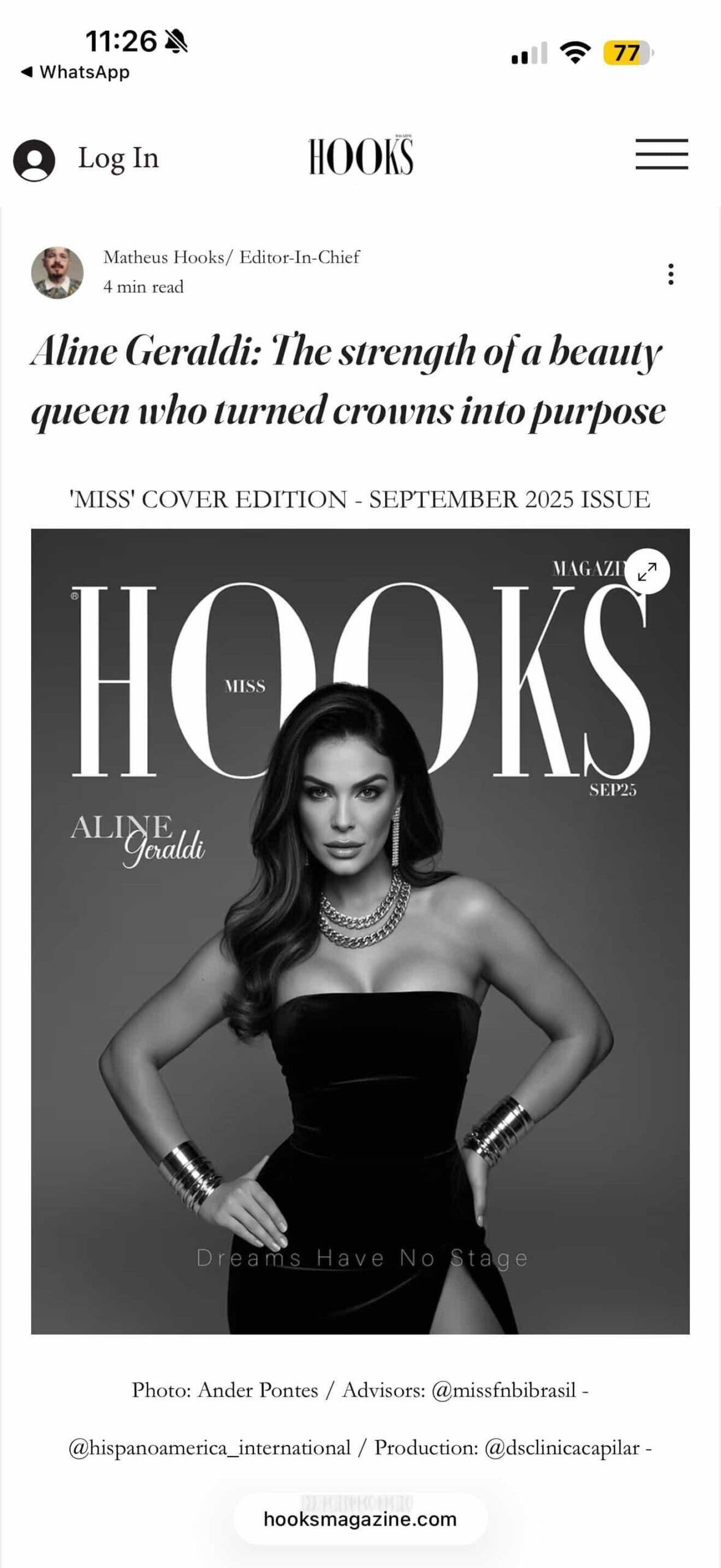 Brasileira Aline Geraldi é destaque em capa de revista internacional